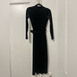 & Other Stories Black Long Sleeve Velvet Dress with slit